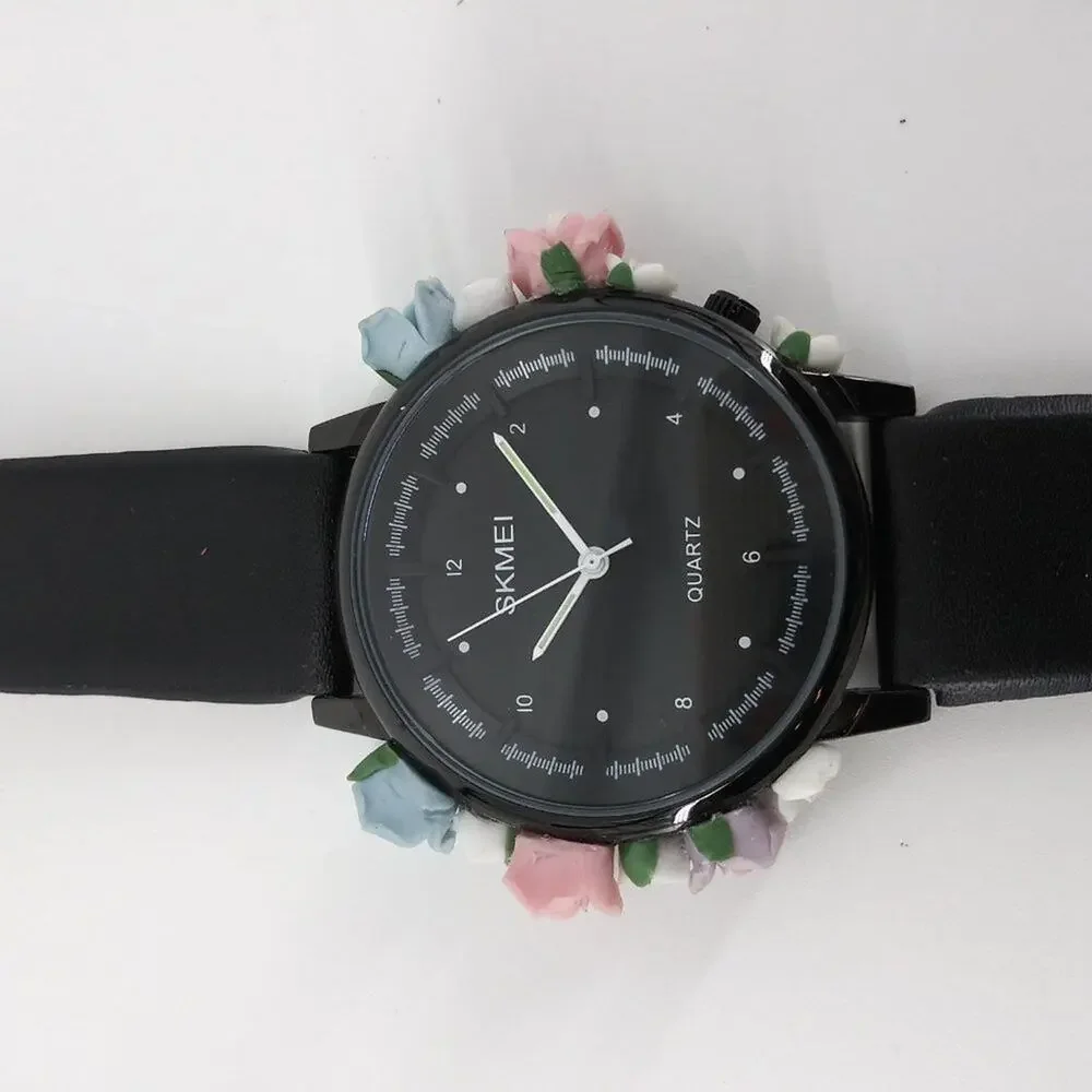 Skmei Women's Black Watch 3D Floral Flowers Water - Picture 4 of 8